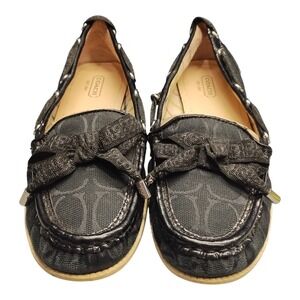 Coach Carisa Signature Loafers Womens Size 7 Black Bow Round Toe Slip On A0298